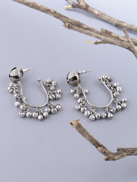 

Voylla Silver-Plated Contemporary Half Hoop Oxidised Earrings