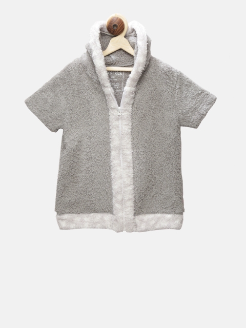 

First Kick Boys Grey Solid Hooded Sweatshirt