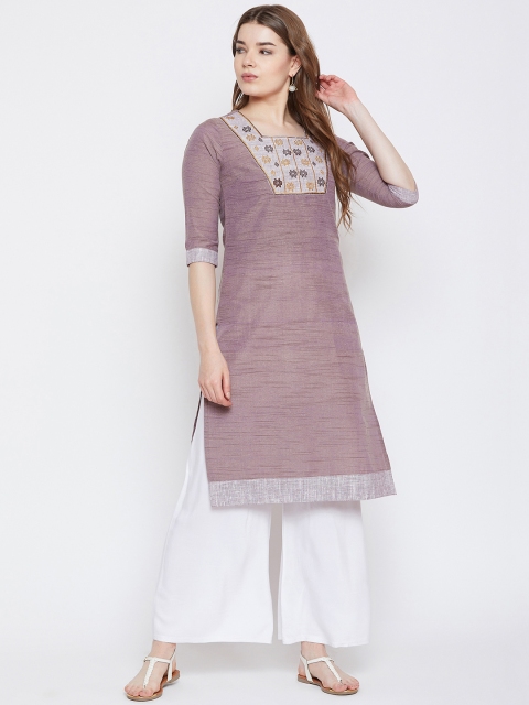 

Aask Women Purple Solid Straight Kurti