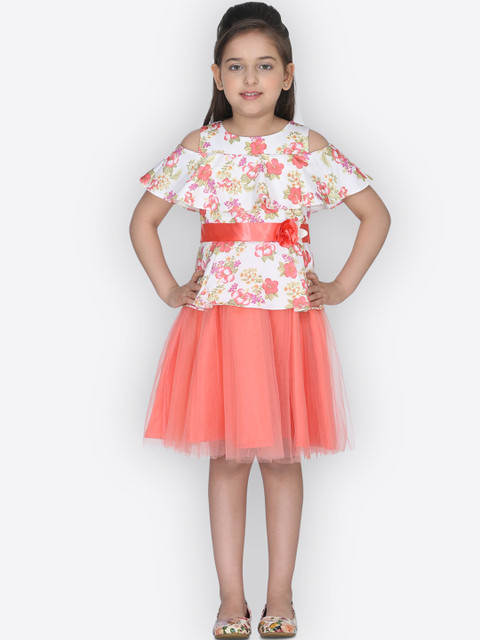 

CUTECUMBER Girls Off-White Printed Fit and Flare Dress
