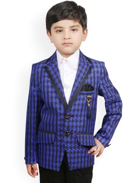 

SG YUVRAJ Boys Blue & Black Self Design Regular-Fit Single-Breasted Blazer