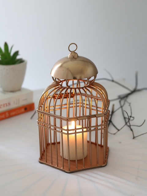 

HOME DECOR INDIA Copper-Toned Wire Cage Candle Holder