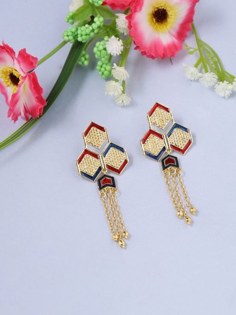 

Studio Voylla Gold-Toned & Red Handcrafted Geometric Drop Earrings
