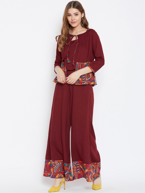 

PANIT Women Maroon Printed Top with Palazzos