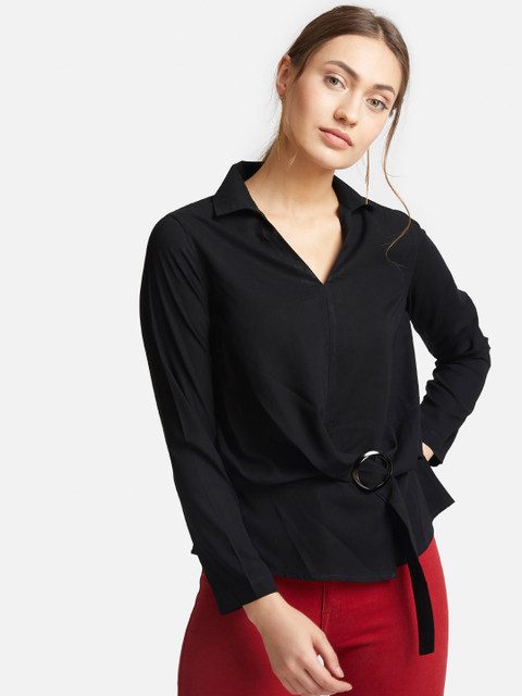 

VividArtsy Women Black Solid Shirt Style Top