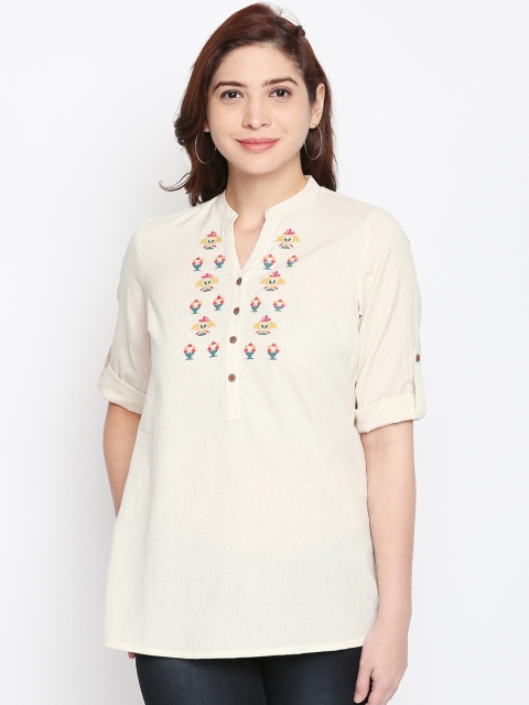 

AKKRITI BY PANTALOONS Women Cream-Coloured Embellished Top