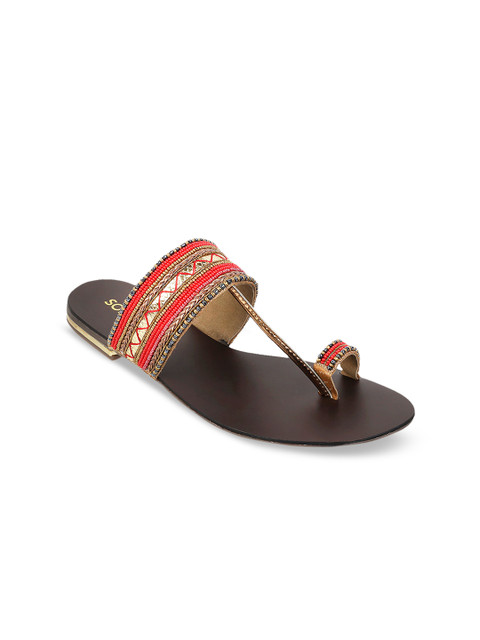 

SOLE HEAD Women Red Woven Design One Toe Flats