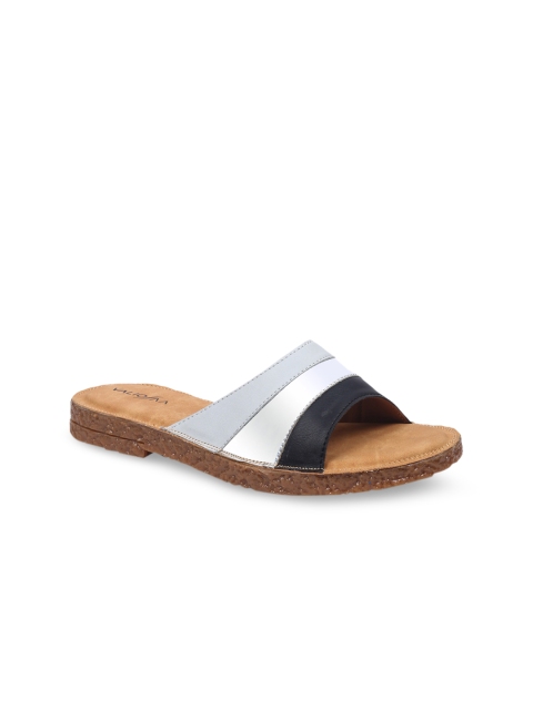 

VALIOSAA Women Black & White Colourblocked Open Toe Flats