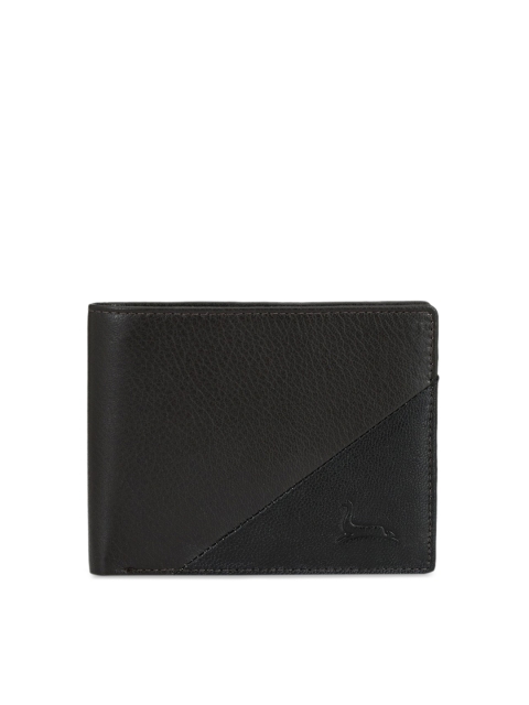 

Pacific Gold Men Black Leather Solid Two Fold Wallet