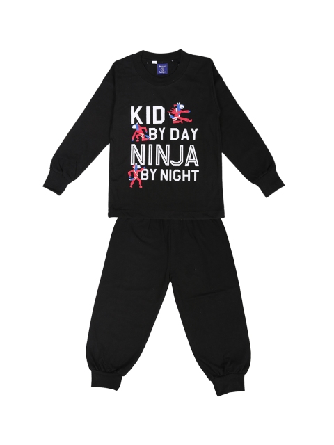 SWEET ANGEL Kids Black Printed Night suit 700263