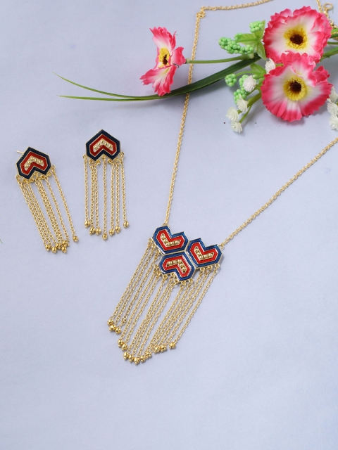 

Studio Voylla Women Gold-Plated & Red Enamelled Jewellery Set