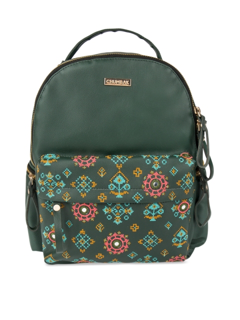 

Chumbak Women Olive Green Geometric Backpack
