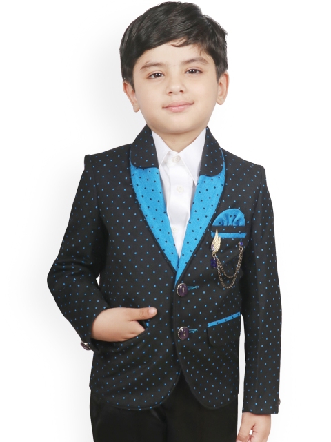 

SG YUVRAJ Boys Black & Blue Self Design Regular-Fit Single-Breasted Blazer