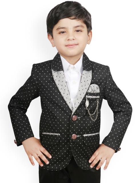 

SG YUVRAJ Boys Black Self Design Regular-Fit Single-Breasted Blazer