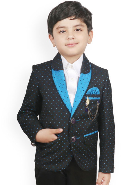 

SG YUVRAJ Boys Black & Blue Self Design Regular-Fit Single-Breasted Blazer