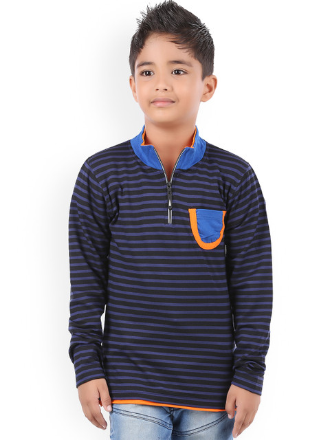 

BodyGlove Boys Navy Blue Striped High Neck T-shirt