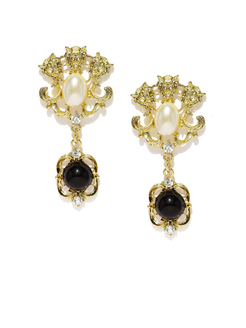 

OOMPH Gold-Toned & Black Floral Drop Earrings
