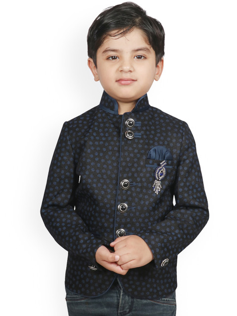 

SG YUVRAJ Boys Black & Blue Self Design Regular-Fit Single-Breasted Blazer