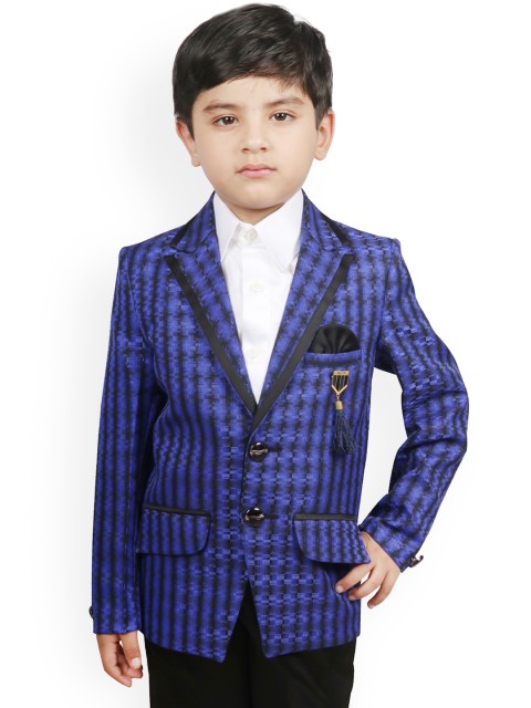 

SG YUVRAJ Boys Blue & Black Self Design Regular-Fit Single-Breasted Blazer