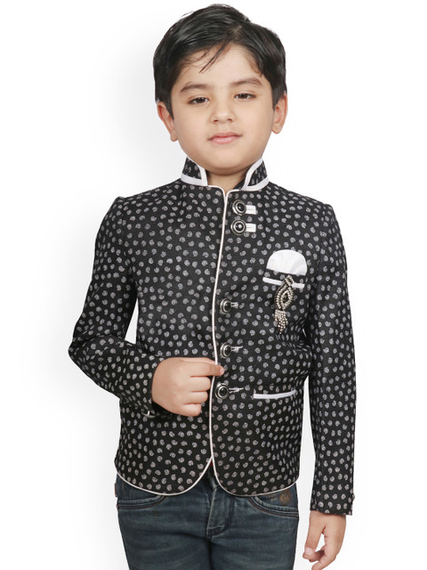 

SG YUVRAJ Boys Black Self Design Regular-Fit Single-Breasted Blazer