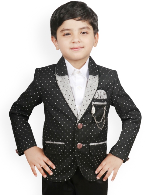 

SG YUVRAJ Boys Black Self Design Regular-Fit Single-Breasted Blazer