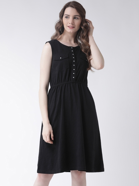 

MsFQ Women Black Solid Blouson Dress