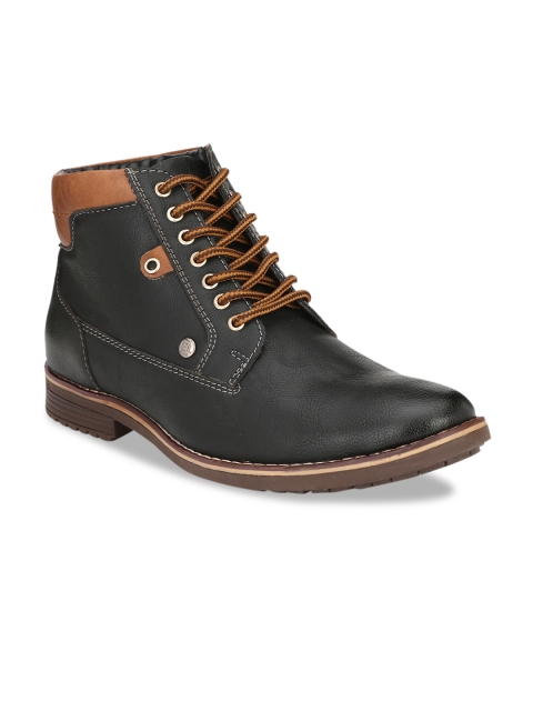 

El Paso Men Black Solid Synthetic Leather Mid-Top Flat Boots