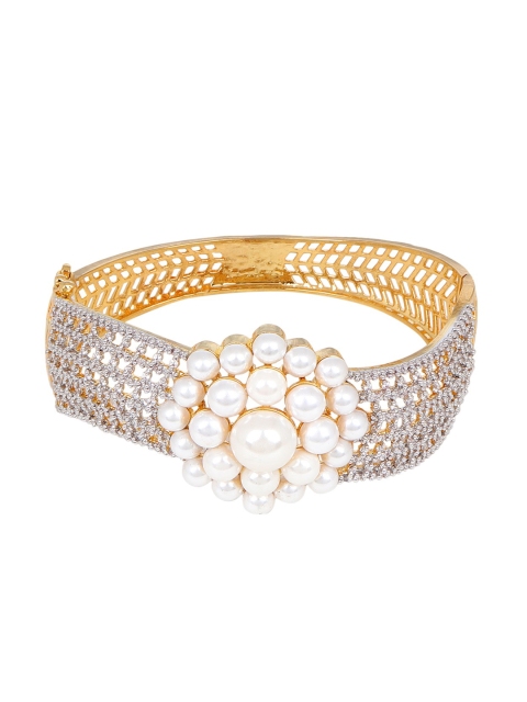 

Adwitiya Collection 24KT Gold-Plated & White Stone & Pearl Embellished Bangle