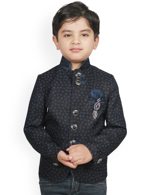 

SG YUVRAJ Boys Black & Blue Self Design Regular-Fit Single-Breasted Blazer