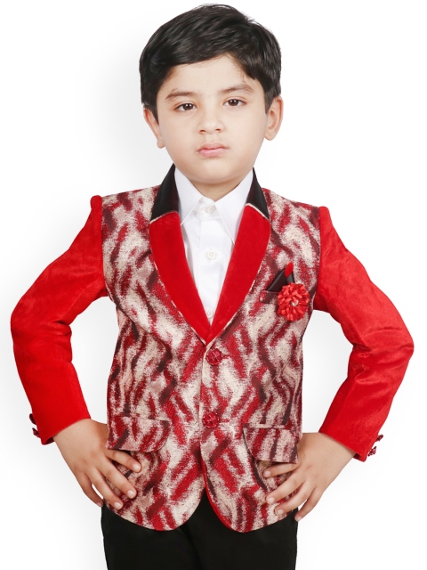 

SG YUVRAJ Boys Maroon & Grey Self Design Regular-Fit Single-Breasted Blazer