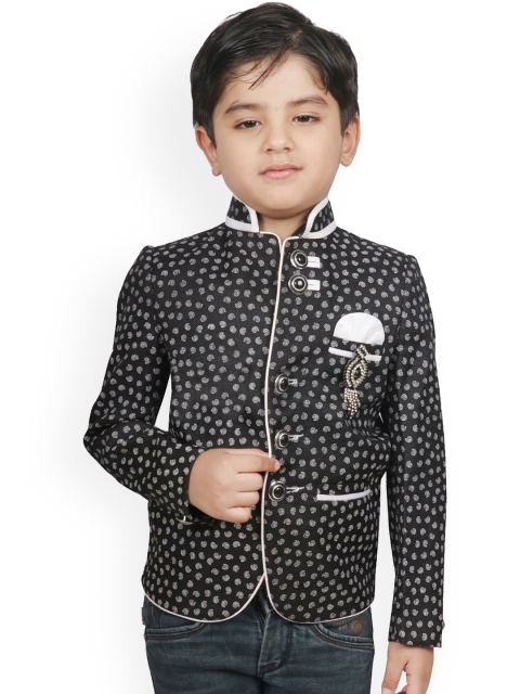

SG YUVRAJ Boys Black & White Self Design Regular-Fit Single-Breasted Blazer