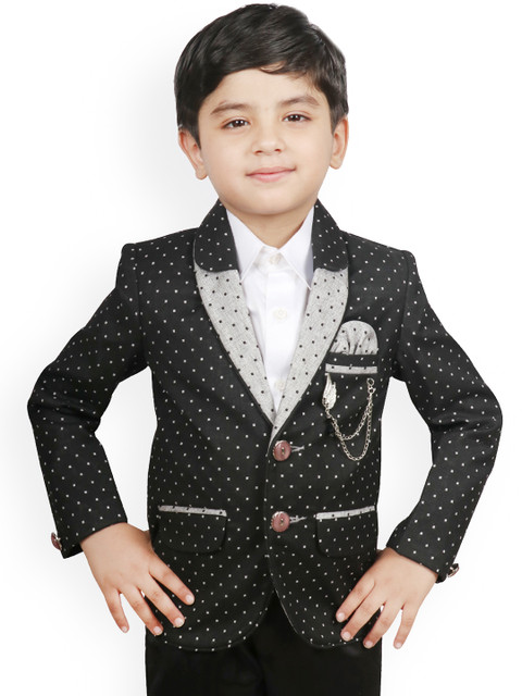 

SG YUVRAJ Boys Black Self Design Regular-Fit Single-Breasted Blazer