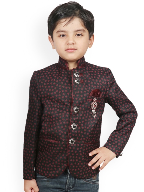 

SG YUVRAJ Boys Black & Maroon Self Design Regular-Fit Single-Breasted Blazer
