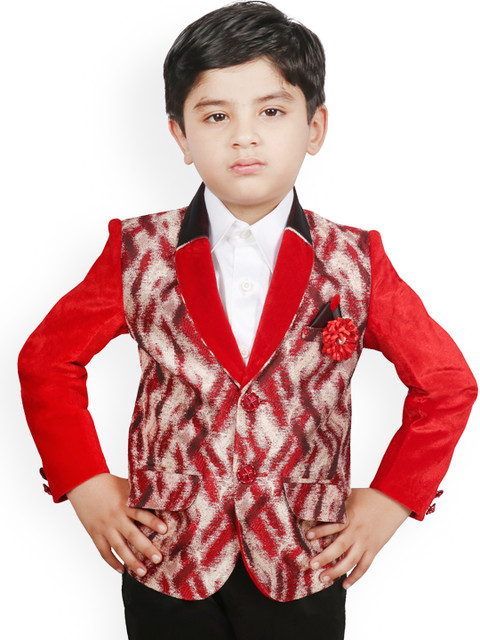 

SG YUVRAJ Boys Maroon & Grey Self Design Regular-Fit Single-Breasted Blazer