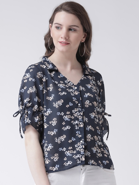 

Leo Sansini Women Navy Blue Printed Shirt Style Top