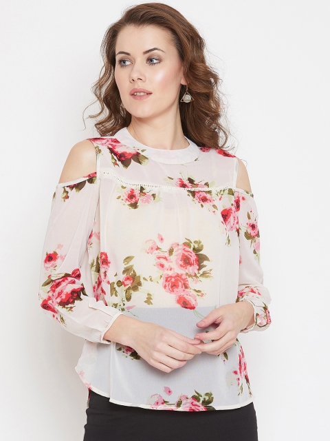 

PURYS Women Off-White Floral Print Top