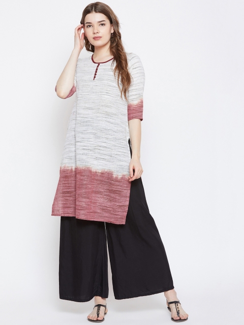 

Aask Women Off-White & Pink Printed Straight Kurti