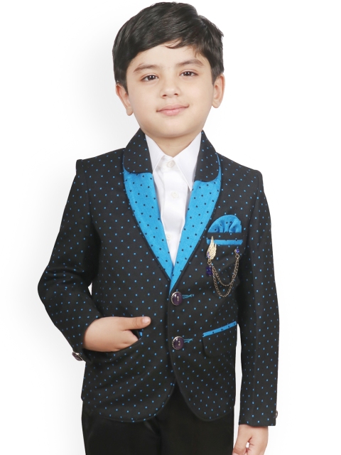 

SG YUVRAJ Boys Black & Blue Self Design Regular-Fit Single-Breasted Blazer