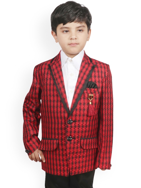 

SG YUVRAJ Boys Maroon & Black Self Design Regular-Fit Single-Breasted Blazer