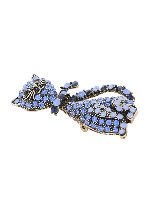 

Alvaro Castagnino Men Blue & Black Stone-Studded Cat-Shaped Brooch