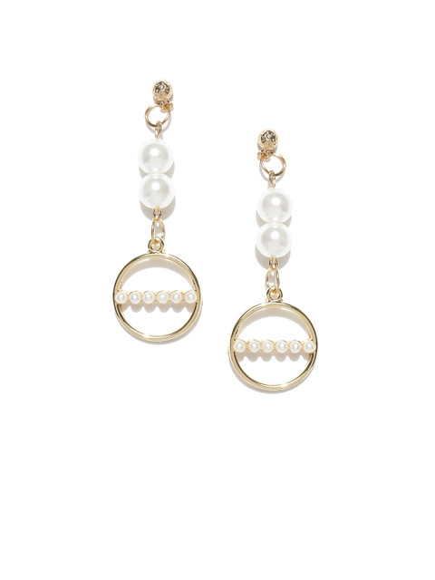 

OOMPH Women Gold-Plated & White Contemporary Drop Earrings