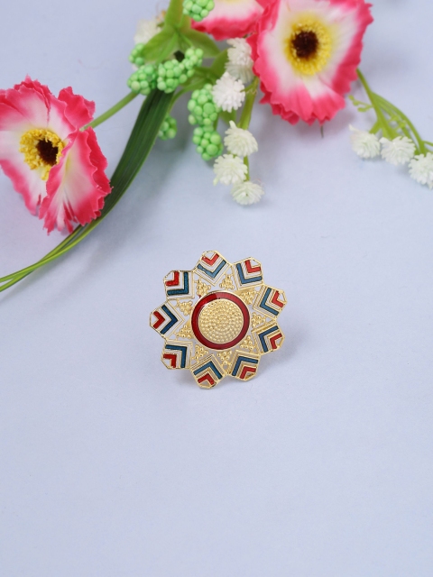 

Studio Voylla Women Gold-Plated & Red Enamelled Adjustable Finger Ring
