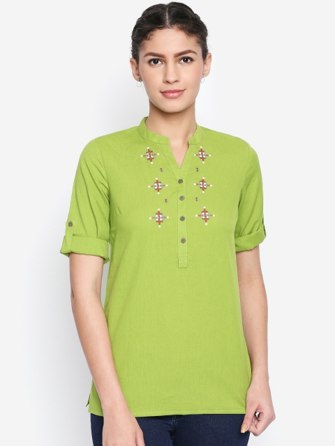

AKKRITI BY PANTALOONS Women Green Printed Shirt Style Top