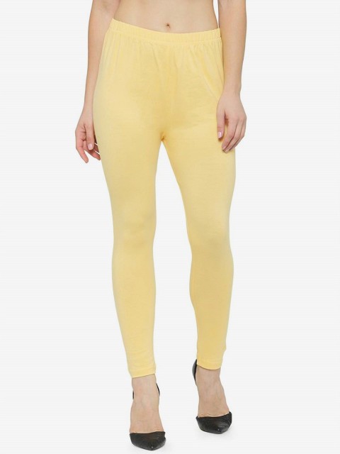

N-Gal Women Yellow Solid Ankle-Length Leggings