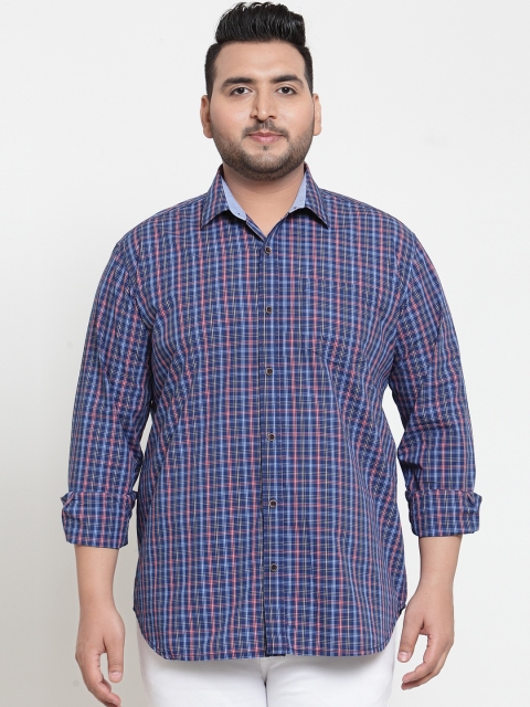 

plusS Men Blue & Pink Regular Fit Checked Casual Shirt