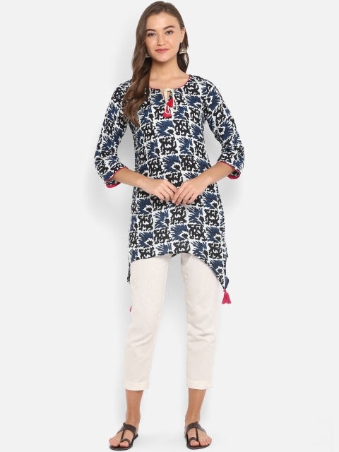 

Mytri Women Blue & Off-White Printed Straight Kurti
