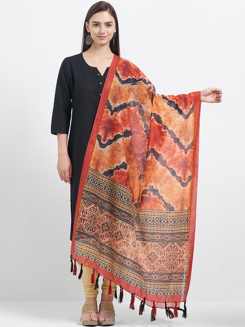 

Faserz Orange Printed Dupatta