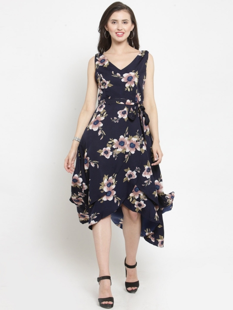 

Just Wow Women Navy Blue Printed Fit and Flare Dress