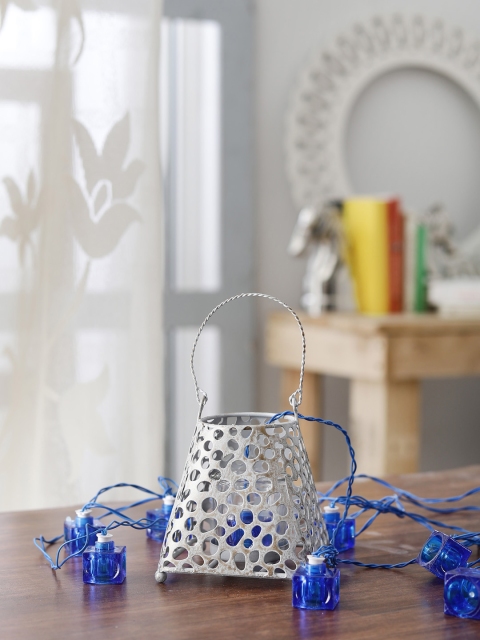 

OddCroft Silver-Toned & Blue Solid Hanging Table Top Lantern