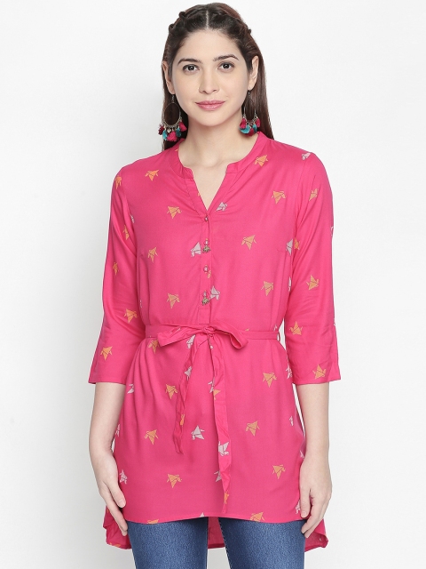 

AKKRITI BY PANTALOONS Women Fushcia Printed Shirt Style Top, Fuchsia